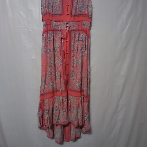 Lucky Brand Midi Dress Coral Blue Border Print Felice Boho Medium - Picture 5 of 16